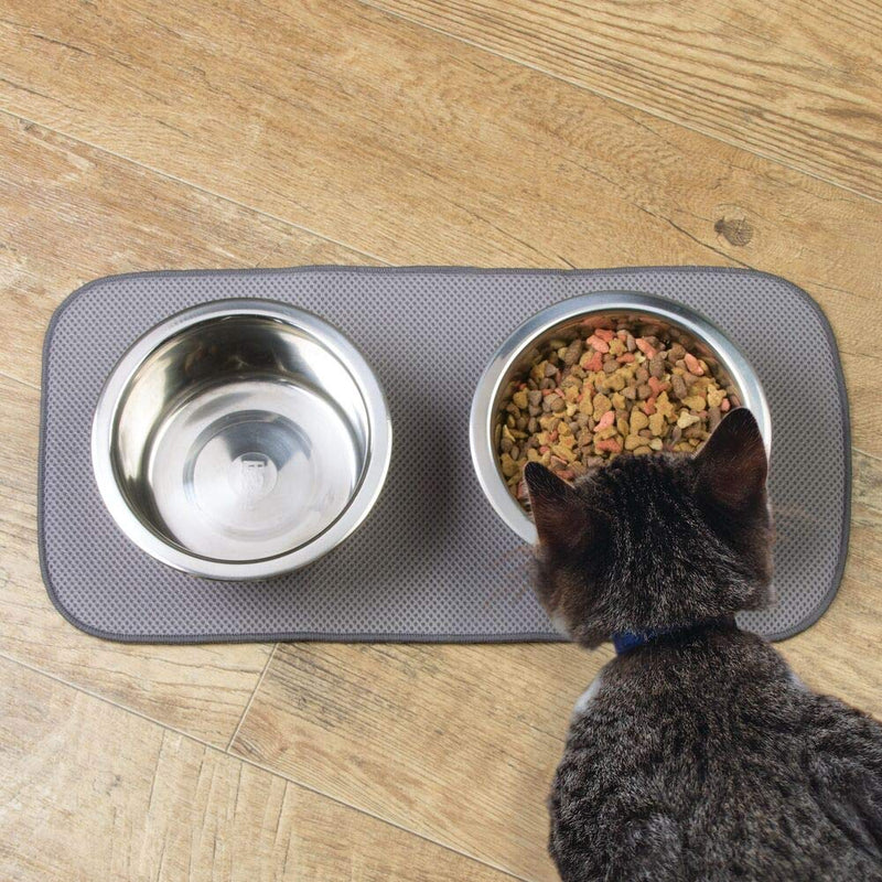 mDesign Microfiber Feeding Mat - Absorbing Pet Bowl Mat for Dogs, Cats and other Animals - Animal Placemats - Pewter/Ivory - PawsPlanet Australia