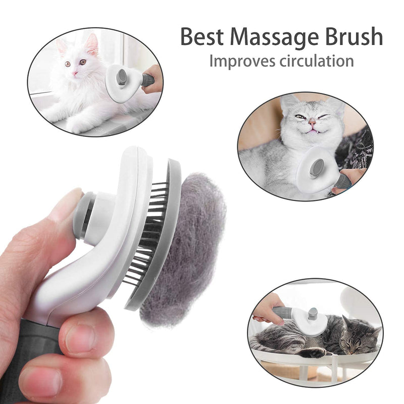 Cat Grooming Brush, Pets Slicker Brushes Dogs Self Clean Brush for Shedding One Button Removes Loose Undercoat Mats Tangled Hair Grooming Brush for Pet Massage-Self Cleaning (Gray) - PawsPlanet Australia