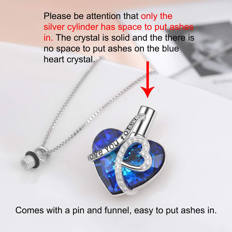 AOBOCO Heart URN Necklace S925 Sterling Silver Cremation Necklace for Ashes Embellished with Crystals from Austria, Fine Keepsake Memorial Jewelry for Ashes (Package including a Necklace/Pin/Funnel) A1 I love you forever - Classic - PawsPlanet Australia