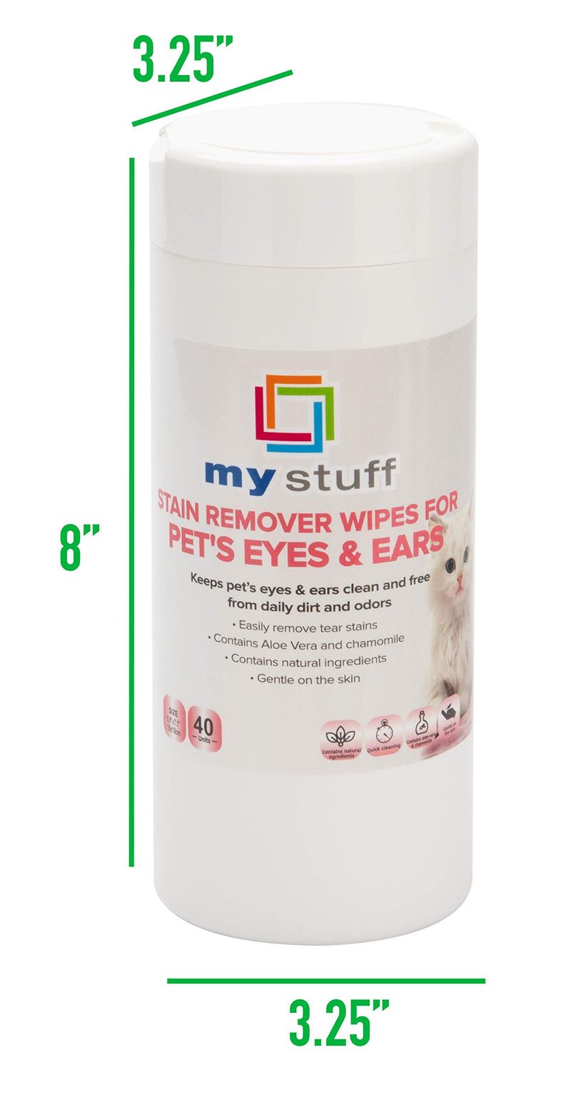My Stuff Pet Eye and Ear Cleaning Wipes, Natural Fur Cleansing Cloths, Aloe Vera & Chamomile, 40-ct. - PawsPlanet Australia