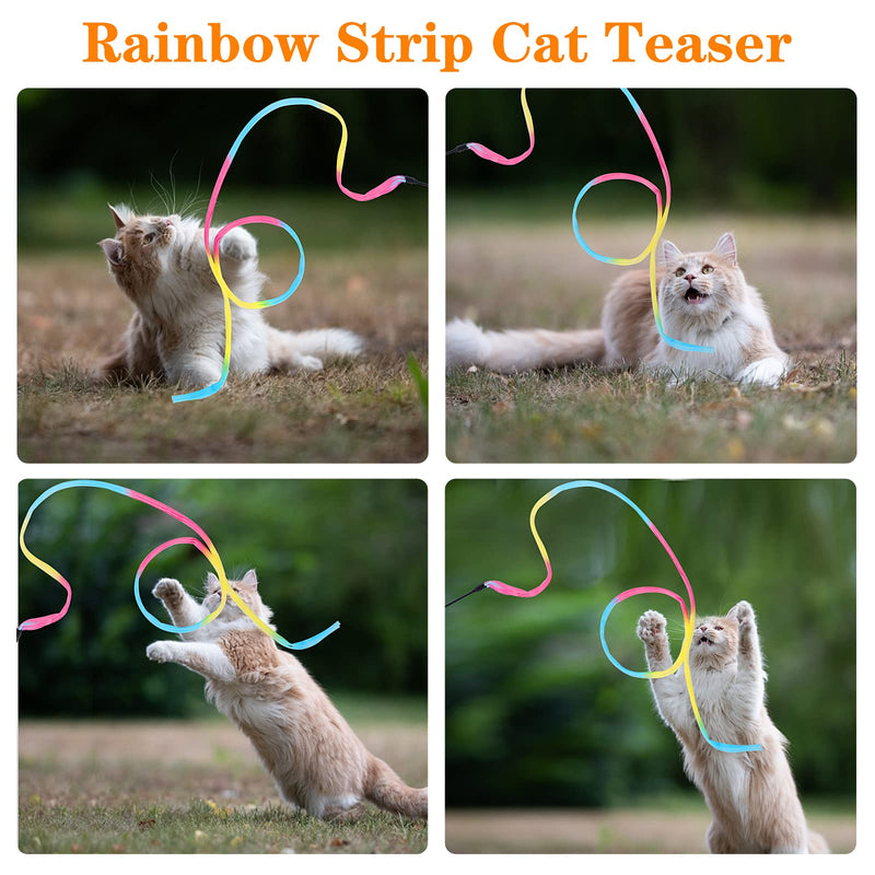 Molain Cat Wand Rainbow Toy 3pcs Rainbow Ribbon Wand for Kitten Training Rainbow Ribbon Charmer Wand Interactive Catcher Teaser Wand for Kitten Cat Exerciser (30cm) - PawsPlanet Australia