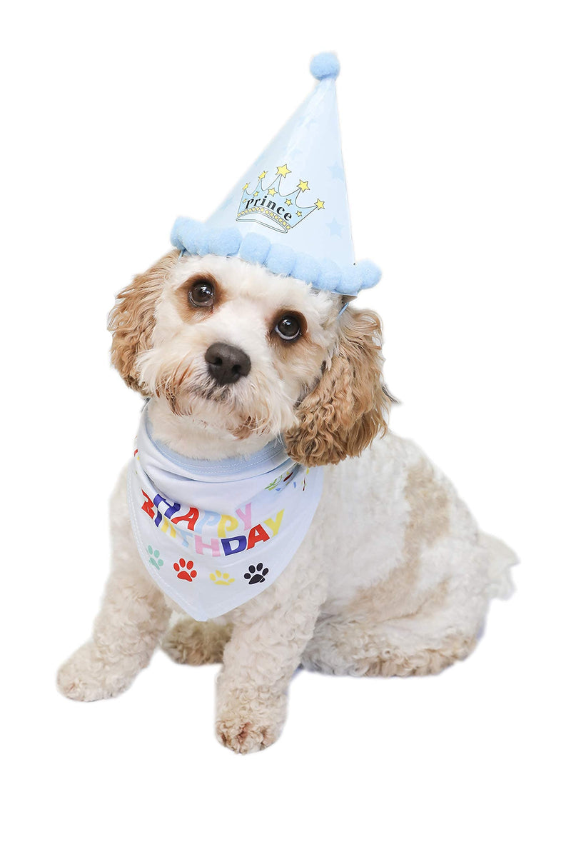 Dog Pet Happy Birthday Bandana tie and Matching Cute Hat in blue for the Boys | Party Accessory, puppy set | Dog Birthday | Pet Birthday |Puppy Birthday| Dog Birthday Bandana | Birthday Hat - PawsPlanet Australia