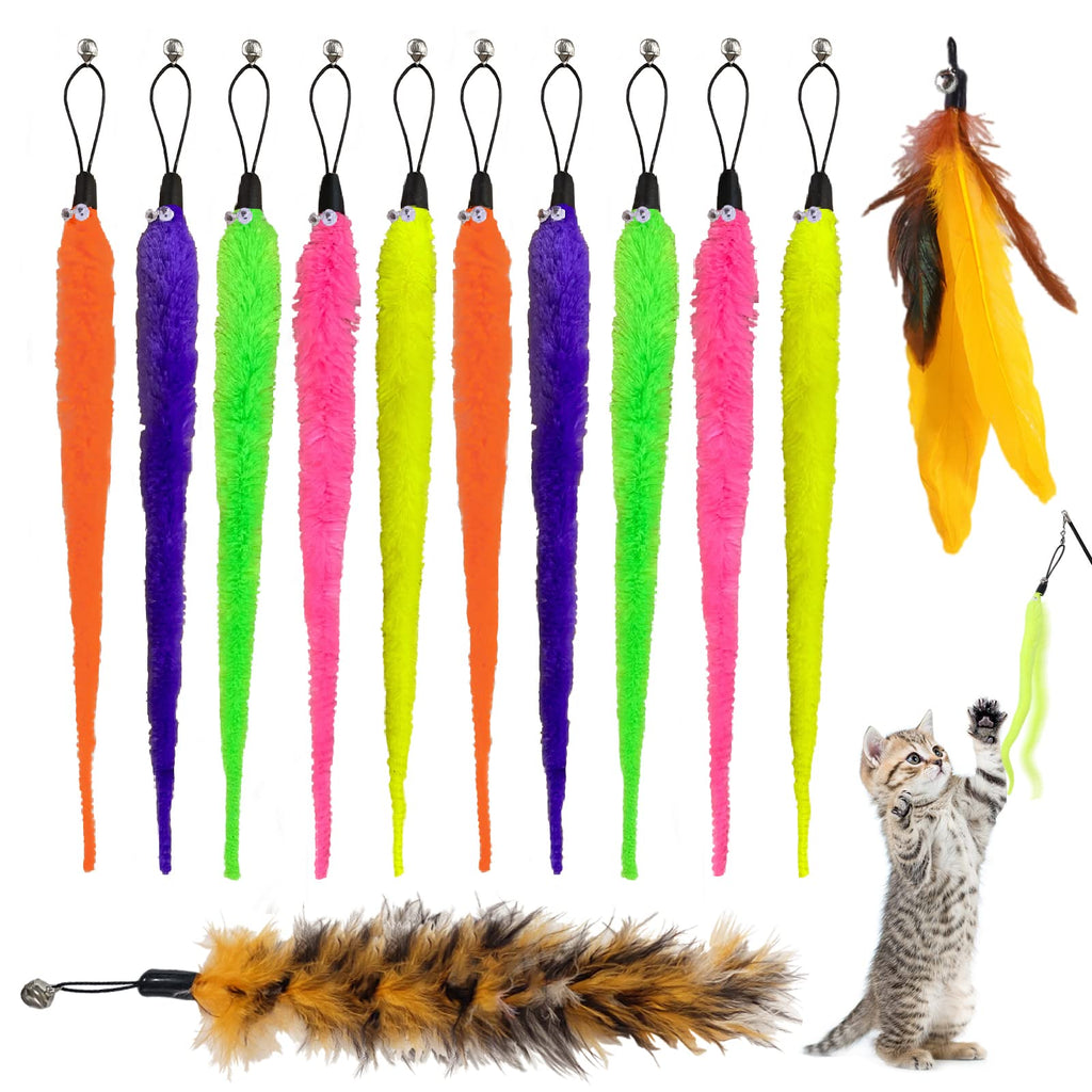 Grantop 12 pieces interactive cat toy with feathers, worm toy cat, cat toy feather, cat toy set for kittens and cats Caterpillar & Feather & Tail - PawsPlanet Australia