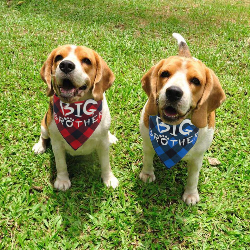 PAWCHIE 2 PCS Plaid Dog Bandana with Big Brother Printing Reversible Triangle Bibs Scarf Accessories for Dogs Cats Red & Blue - PawsPlanet Australia