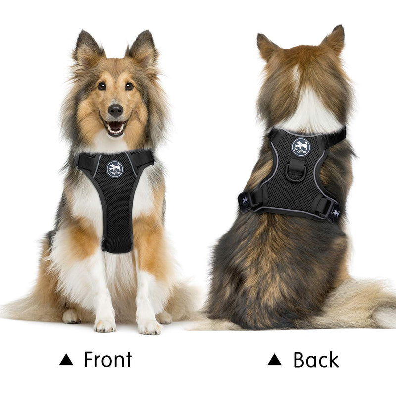 PoyPet Reflective Soft Breathable Mesh Dog Harness Choke-Free Double Padded Vest with Adjustable Neck and Chest XS Black - PawsPlanet Australia