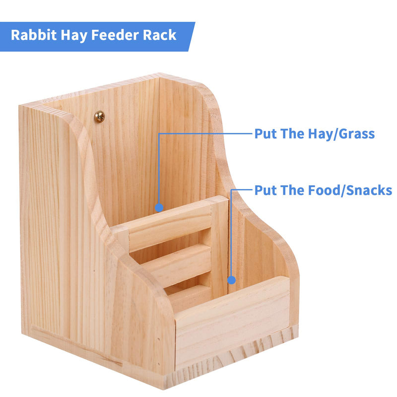 ZARYIEEO Rabbit Hay Feeder, Wooden Grass & Food 2 in 1 Double Use Dispenser, Wood Rack Manger Holder for Bunny Guinea Pig Chinchilla, Less Wasted Indoor Bowl Small Animal Pet-self Feeding Bin Beige - PawsPlanet Australia
