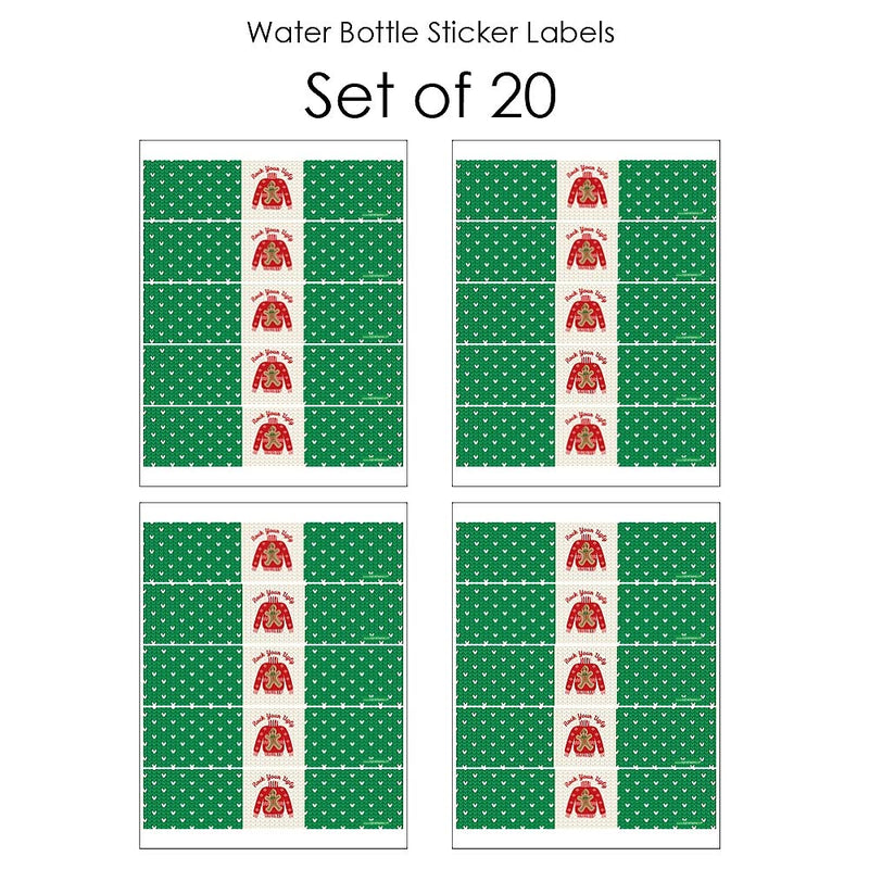 Big Dot of Happiness Ugly Sweater - Holiday and Christmas Party Water Bottle Sticker Labels - Set of 20 - PawsPlanet Australia