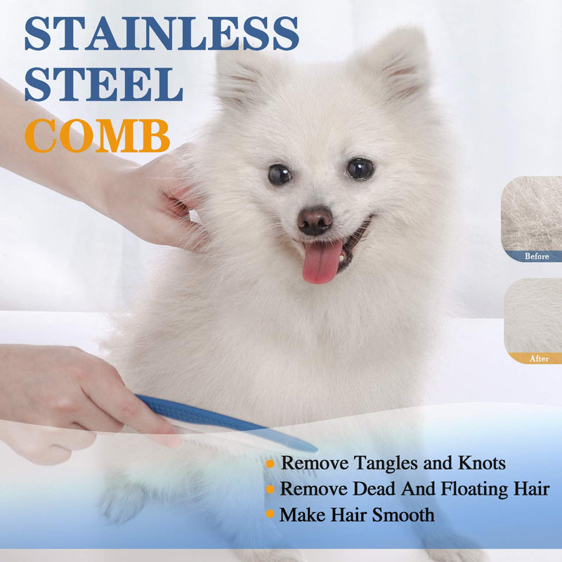 [Australia] - FYNIGO Dog Comb and Cat Comb for Long and Short Hair,Pet Grooming Tool for Removing Tangles Knots and Matted Fur,Wide and Narrow Tooth Design,Pet Comb with Stainless Steel Teeth and Non-Slip Handle 