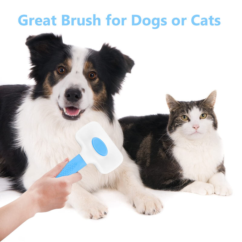 MEKEET Cat Dog Comb Brush, Dog Cat Grooming Comb Brush, Self Cleaning Slicker Dog Cat Brush, Grooming Comb Brushes Great for Long and Short Haired Cats & Dogs (Blue) Blue - PawsPlanet Australia