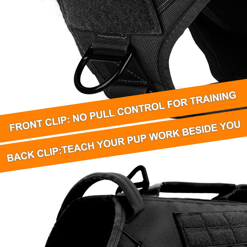 HARD LAND Tactical Dog Harness with 3 Zip Pockets for Large Medium Dogs, No Pull Military Dog Vest, 2×Metal Buckles & 2 Handles, Hook & Loop Panels for Patches Pouches Black - PawsPlanet Australia