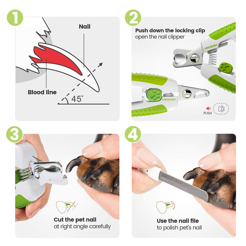Iokheira Dog Nail Clippers, Professional Pet Trimmer with Safety Guard Sensor to Avoid Over-Cutting, Free Nail File & Lock Switch, Cat Nail Trimmer with Sturdy Non Slip Handles Green-Dog Clipper - PawsPlanet Australia