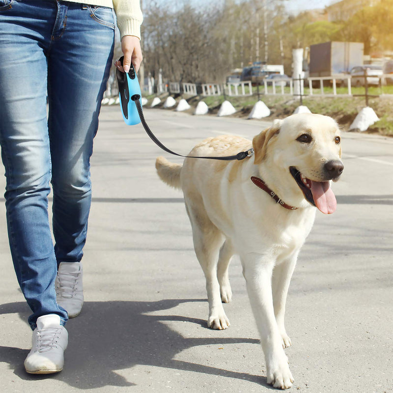 [Australia] - BABYLTRL Upgraded Retractable Dog Leash, 360° Tangle-Free Dog Walking Leash for Heavy Duty up to 110lbs, 16ft Strong Reflective Nylon Tape with Anti-Slip Handle, One-Handed Brake, Pause, Lock Blue 