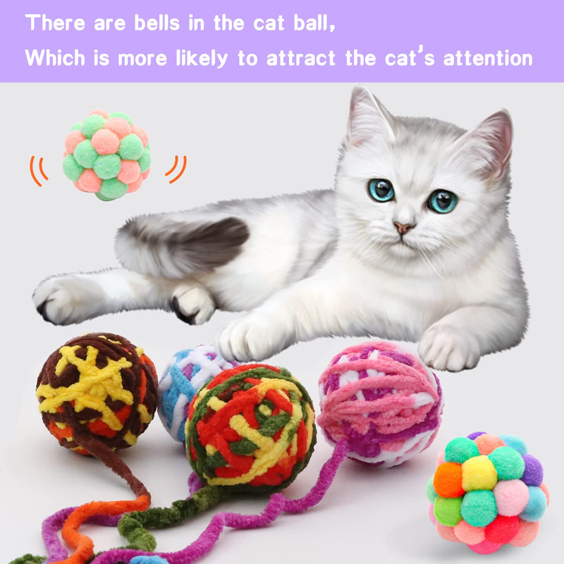 Cat Toys Ball，Woolen Yarn Cat Toy Balls with Bell Cat Kitty Wand Spring Toy and Fuzzy Balls, Cat Toys for Indoor Cats Interactive Cat Chew Toys for Kittens( 14 Pack ) - PawsPlanet Australia