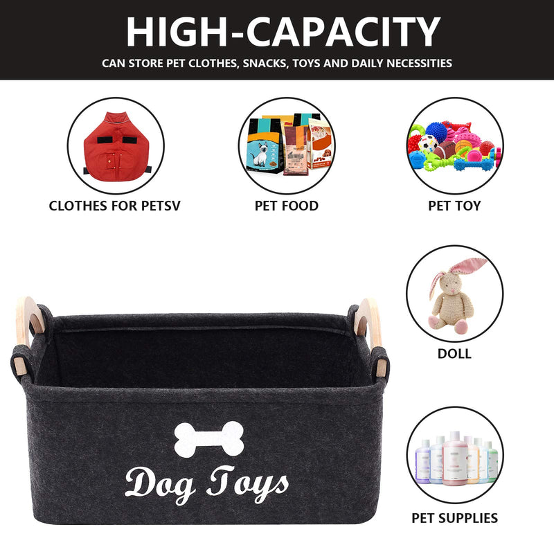 Geyecete Dog Toys Storage Bins - with Wooden Handle, Pet Supplies Storage Basket/Bin Kids Toy Chest Storage Trunk Big Dark Grey - PawsPlanet Australia