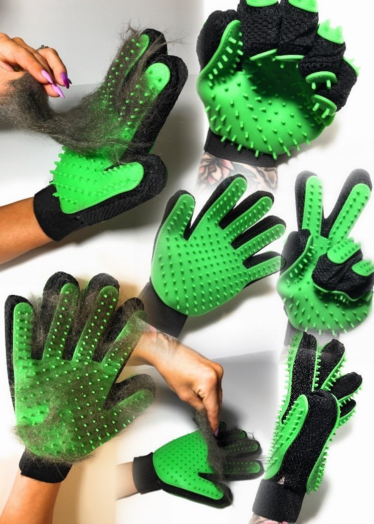 [Australia] - ORRIPOT Yvetel Pet Grooming Glove-Gentle Deshedding Brush Glove - Efficient Pet Hair Remover Mitt - Massage Tool with Enhanced Five Finger Design - Perfect for Dogs & Cats with Long & Short Fur Green-Pair 