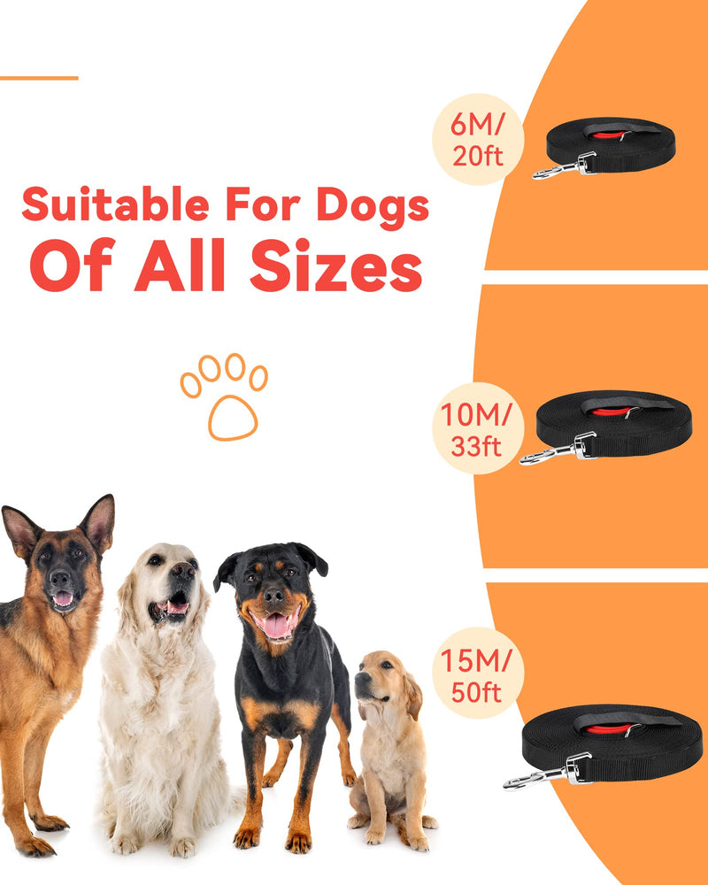 Towing leash for dogs, 6m/10m/15m towing leash with padded handle, nylon dog leash with magic paste - easy to collect, robust training leash for large to small dogs 15m black - PawsPlanet Australia