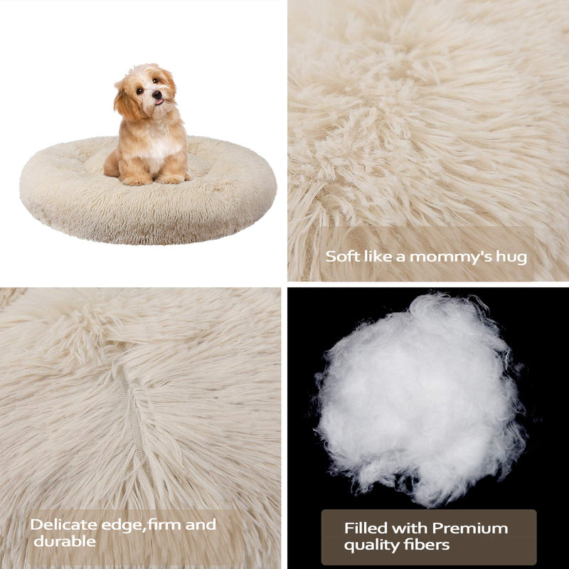 CAROMIO Dog Beds for Small Medium Size Large Dogs Calming Donut Dog Beds Round Fluffy Fuzzy Anxiety Nest for Pets Small Beds (23 Inch Diameter) Beige - PawsPlanet Australia