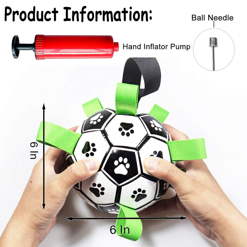 6 Inch Soccer Ball for Dogs, Interactive Dog Toys Balls with Grab Tabs(Easy to Hold) for Large Medium Dogs, Interactive Pets Training Toys Rubber Dog Tug Toy Outdoor Water Toy for Park, Beach, Pool - PawsPlanet Australia