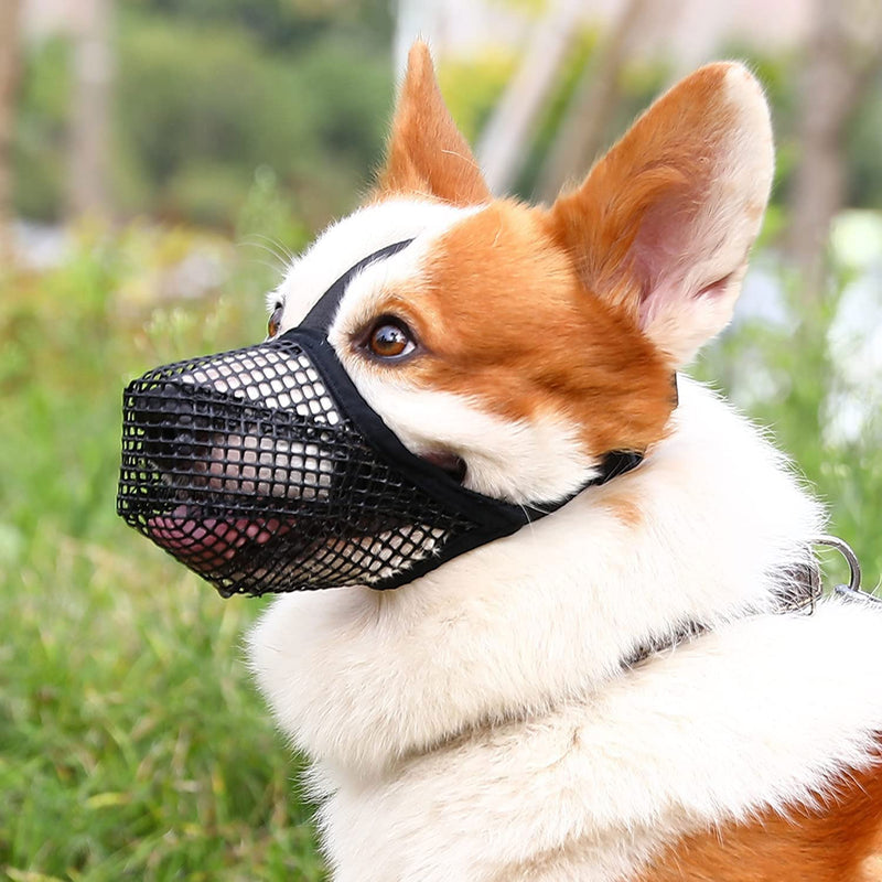 Mesh dog muzzle, muzzle for dogs, breathable muzzle for dogs, muzzle for dogs with rounded mesh, adjustable breathable mesh muzzle (black) Black XS - PawsPlanet Australia