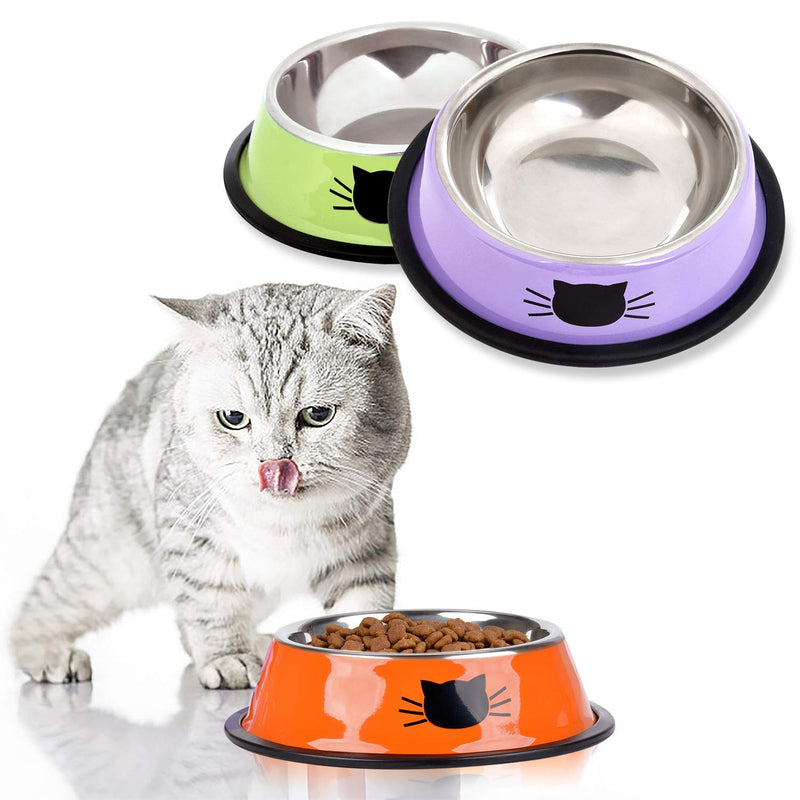 [Australia] - Legendog 3PCS Pet Bowl Stainless Steel Non-Skid Base Dog Bowl Cat Bowl with 2 Food Scoop GreenandOrangeandPurple 