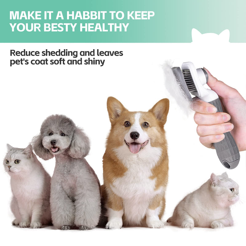 Alfresco Cat Brush & Dog Brush - Self-cleaning slicker brush for grooming and hair loss, perfect for long or short-haired cats and dogs, with one-touch cleaning function gray - PawsPlanet Australia