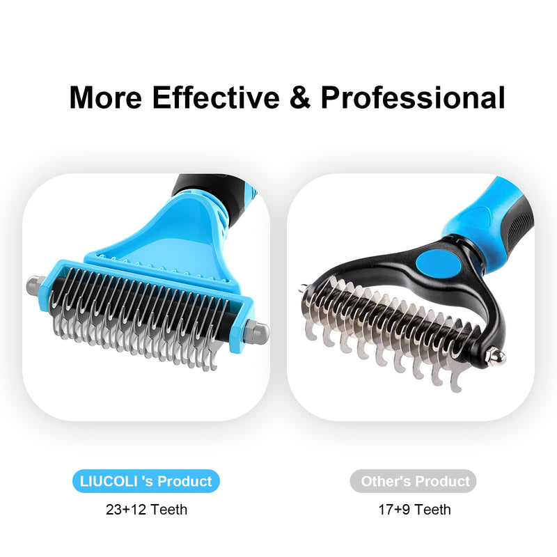 Cat Brush, Dog Grooming Brush, Rabbit Comb for shedding, LIUCOLI Professional Pet Hair Remover Rake - Eliminates Tangles Knots for Long/Short Hair, Removes 96% of Dead Undercoat and Loose Hairs Blue+Black - PawsPlanet Australia