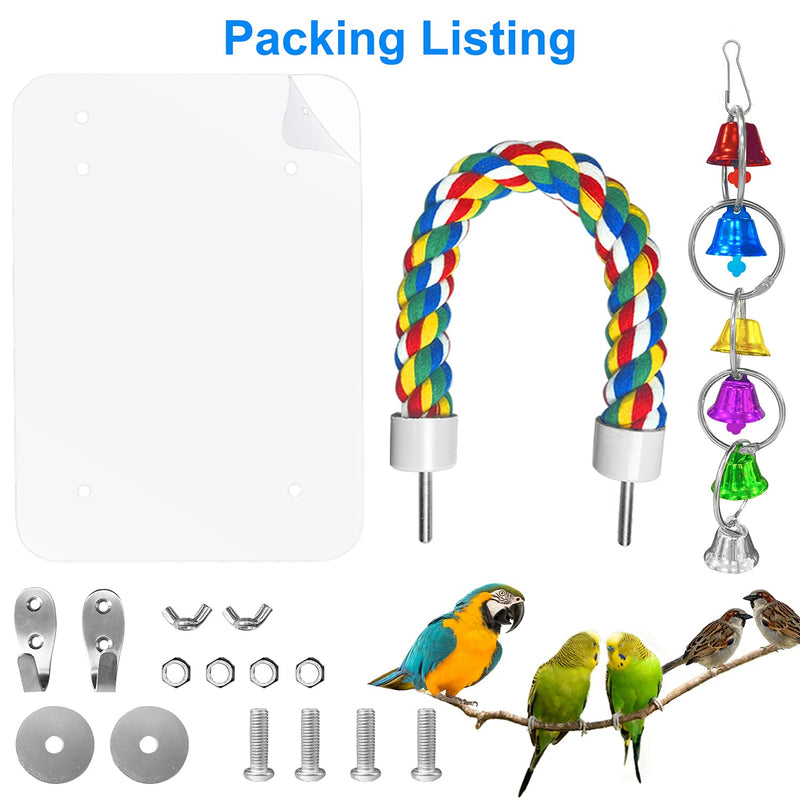 Eeaivnm 7 Inch Pet Bird Mirror Swing Parrot Cage Toys with Rope Perch, Parrot Parakeet Mirror with Bird Swing Bell Toys for Parakeet Cockatoo Cockatiel Conure Lovebirds Finch Canaries - PawsPlanet Australia