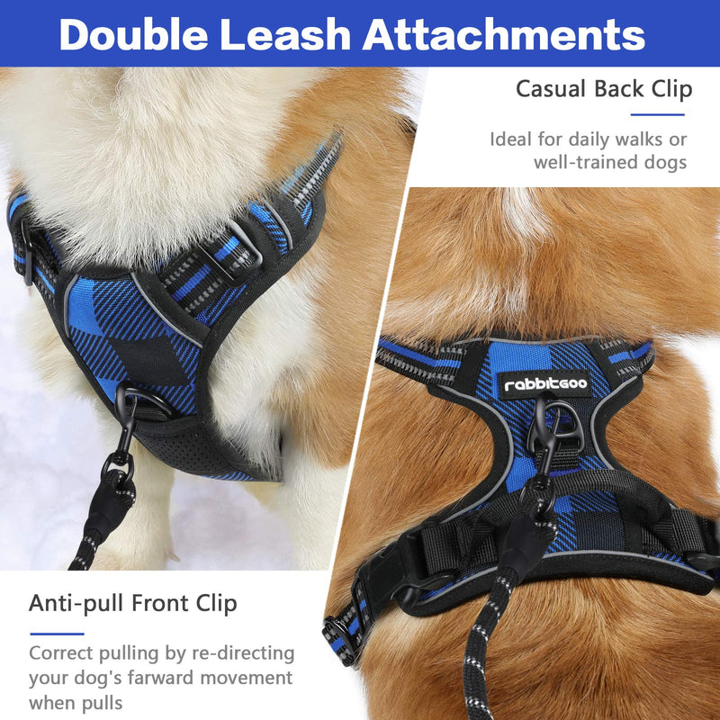 rabbitgoo Dog Harness, No-Pull Pet Harness with 2 Leash Clips, Adjustable Soft Padded Dog Vest, Reflective No-Choke Pet Oxford Vest with Easy Control Handle for Large Dogs, Plaid Blue, S S (Pack of 1) Buffalo Plaid (Blue & Black) - PawsPlanet Australia