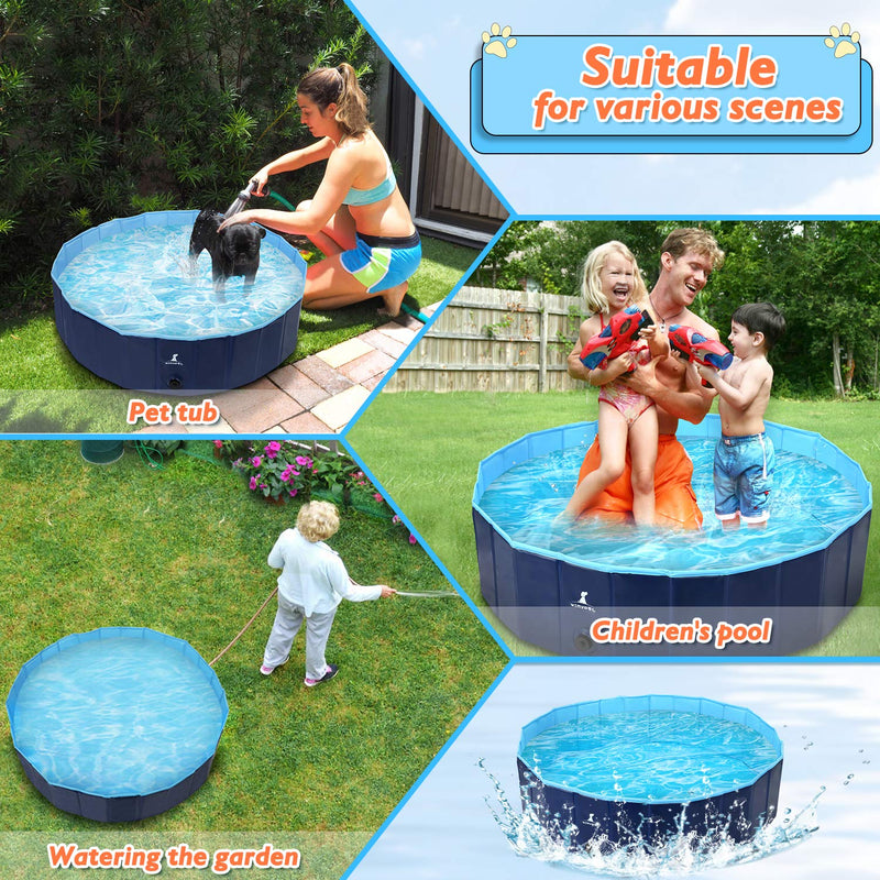 Wimypet M-L Foldable Dog Swimming Pool, Pet Dog Cat Bathing Tub Indoor Outdoor Puppy Pool,PVC non-slip with Reinforced Oxford Walls Bathing Tub Durable Dogs Paddling kids Pool in Yard Garden 160*30CM - PawsPlanet Australia