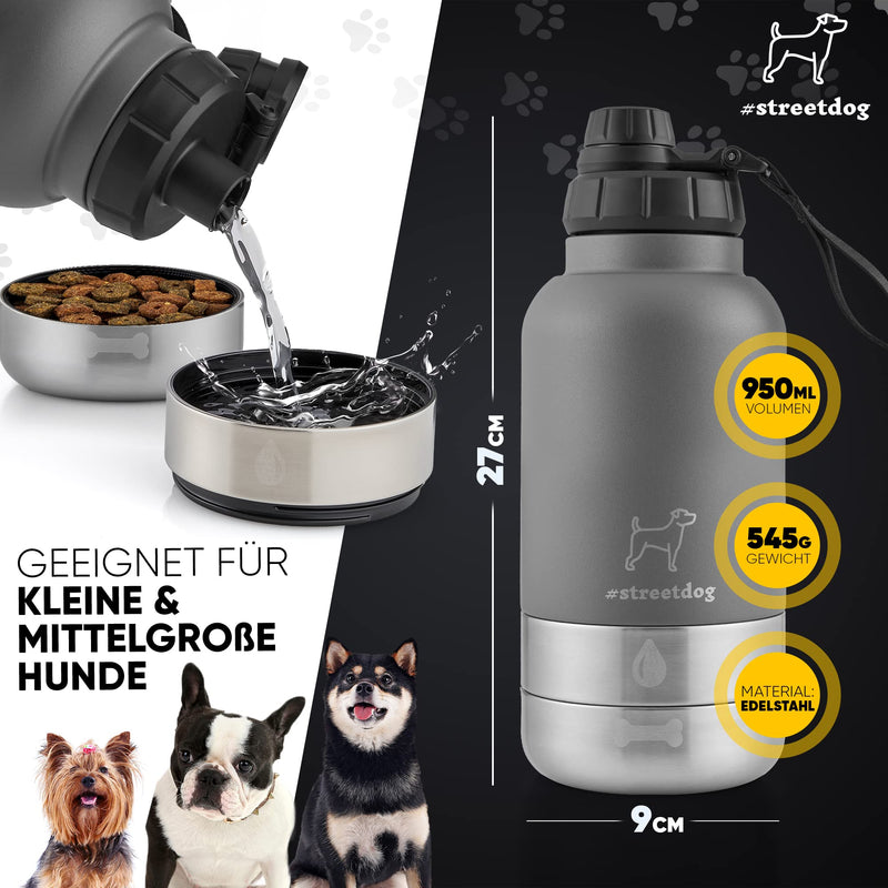 #streetdog Stainless steel dog bottle 3 in 1 with travel bowls, double-walled dog drinking bottle for on the go BPA-free - PawsPlanet Australia