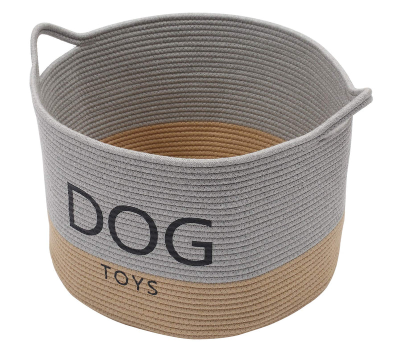 Brabtod Cotton rope round dog toy box with handles, large dog bin, laundry basket blanket storage bin- Perfect for organizing pet toys, blankets, leashes and coats - Gray Khaki - PawsPlanet Australia