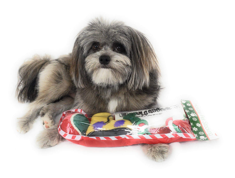 [Australia] - Christmas Stocking for Dogs. Pack of Squeaky newspaper toy, squeaky boot toy, a red, green and white tennis ball and a red, white and green cotton knotted rope. 