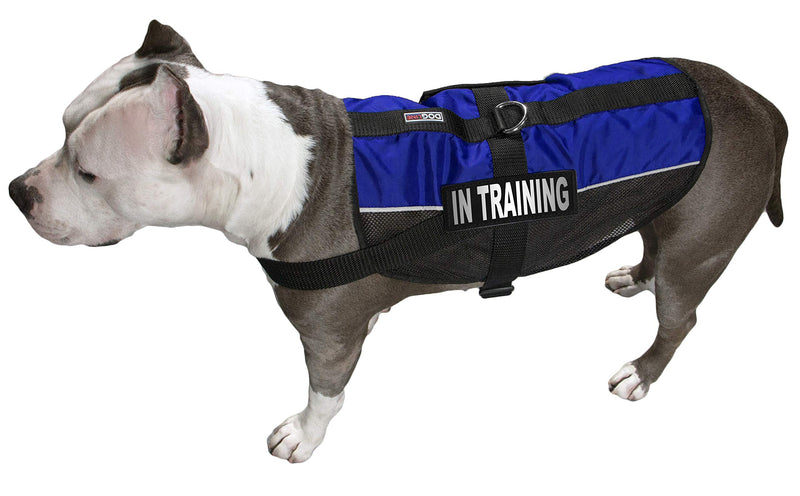 [Australia] - Dogline MaxAire Vest in Training Removable Patch Adjustable Harness Reflective for Puppies Small Medium and Large Dogs Girth 30 by 38" Blue 