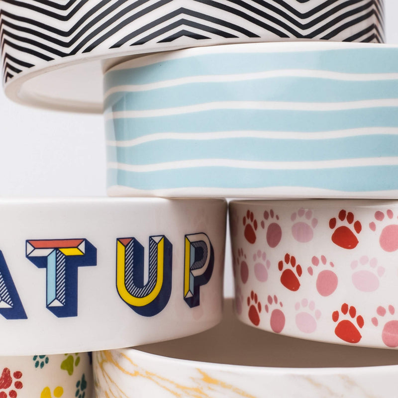 [Australia] - Park Life Designs Small Pet Bowl, Retro Pattern, 5-1/4 inch Heavyweight Ceramic Dish Stays Put, Microwave and Dishwasher Safe 