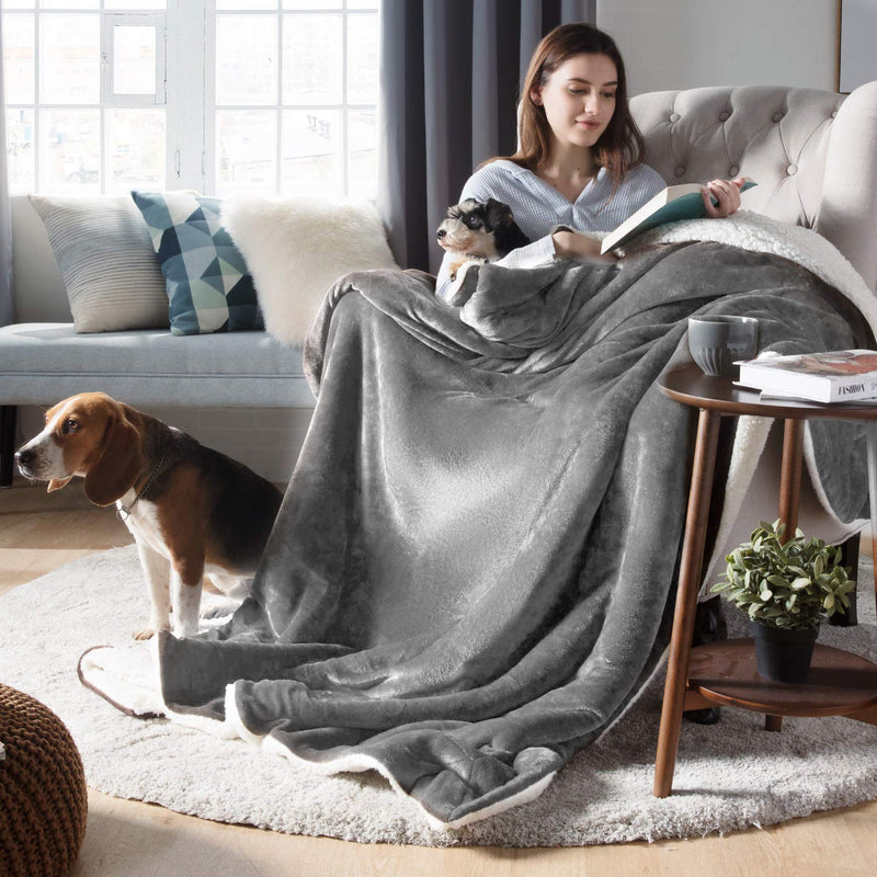 [Australia] - furrybaby Waterproof Blanket Cover, Water-Resistant Pet Blanket for Bed Couch Protection Washable, Reversible Sherpa Liquid Pee Proof Blanket for Dog Baby Grey Small 30*50" 