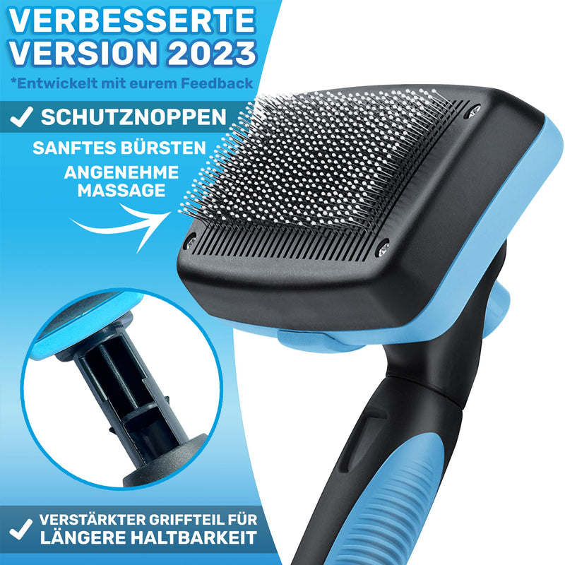 BluePet Dog Brush & Cat Brush for Long Hair - Gently Removes Undercoat, Tangles & Knots - Plucking Tool Version 2023 with Cleaning Button - For Daily Use (Blue) Blue - PawsPlanet Australia