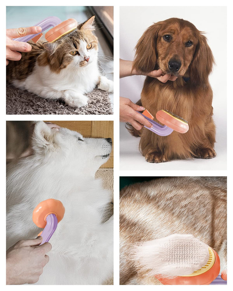Pet Dog Brush Cat Brush, Hair Remover Pet Brush for Long Hair and Short Hair, [2022 New] Premium Massage Grooming Brush for Cats Dogs, Clean Pet Hair with One Click, Purple - PawsPlanet Australia