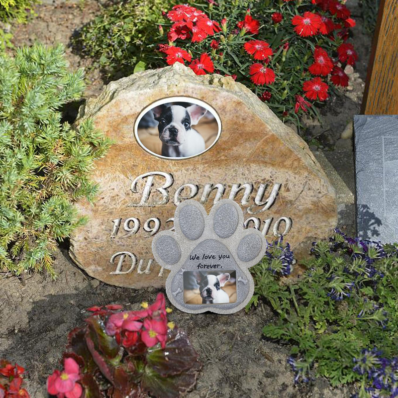 KAGUOl Dog Memorial Plaque, Dog Memorial Stone, Dog Grave Decoration, Can Store Photos, Resin Material, Weatherproof, Dog Paw Shape, 15 x 15 cm - PawsPlanet Australia