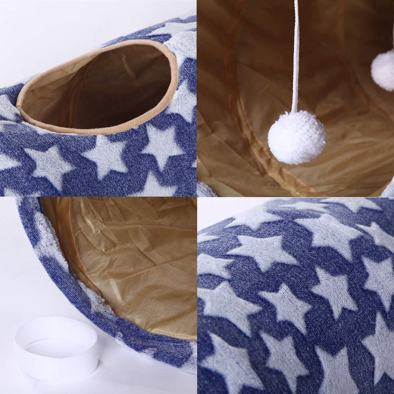 [Australia] - LUCKITTY Large Cat Toy Collapsible Tunnel Tube with Plush Balls, for Small Pets Bunny Rabbits, Kittens, Ferrets,Puppy and Dogs Blue 