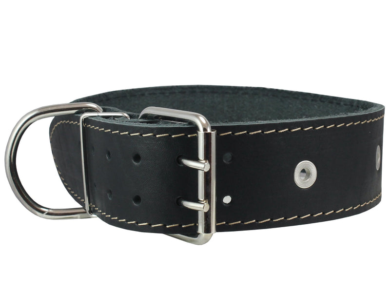 [Australia] - Black Genuine Leather Studded Dog Collar, 1.75" Wide. Fits 18.5"-22" Neck. for Large Breeds Boxer, Bulldog, Pitbull. 