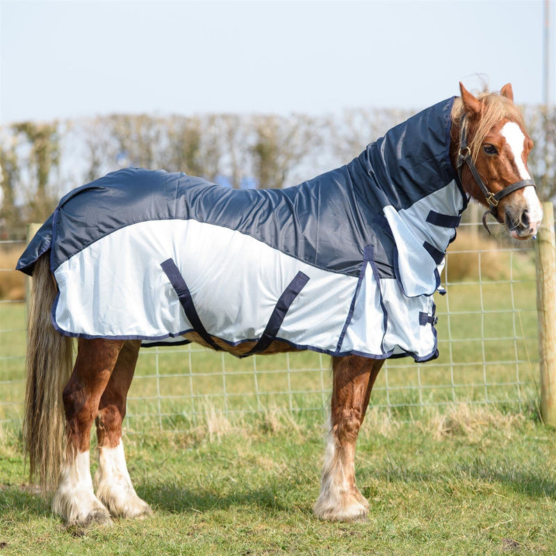 Equitack 420 Denier 2 in 1 Waterproof Fly Lightweight Turnout Mesh Horse Rugs | Fixed Neck | Teflon Coated | Machine Washable | Navy/Blue 5ft 6 5'6'' - PawsPlanet Australia