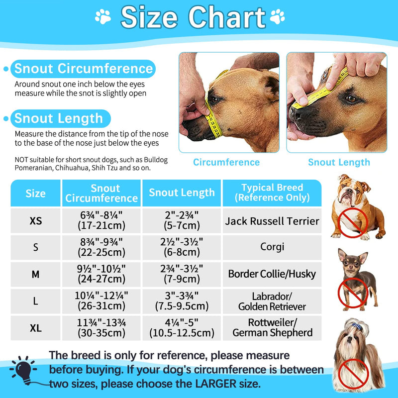 Muzzle for dogs, FWLWTWSS dog muzzle with rounded mesh and adjustable loop, dog muzzle for small, medium and large dogs prevents biting, chewing and barking (L) L - PawsPlanet Australia