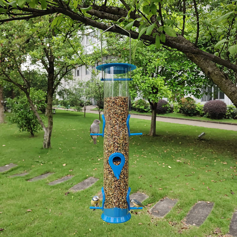 Urban Deco Bird Feeders Hanging Plastic Tube Bird Seed Feeder 6 Ports Long Bird Feeder Bird Feeding Station with Steel Hanger Bird Seed Holder for Small Birds Hummingbirds (Blue-1 Pack) Blue-1pack - PawsPlanet Australia