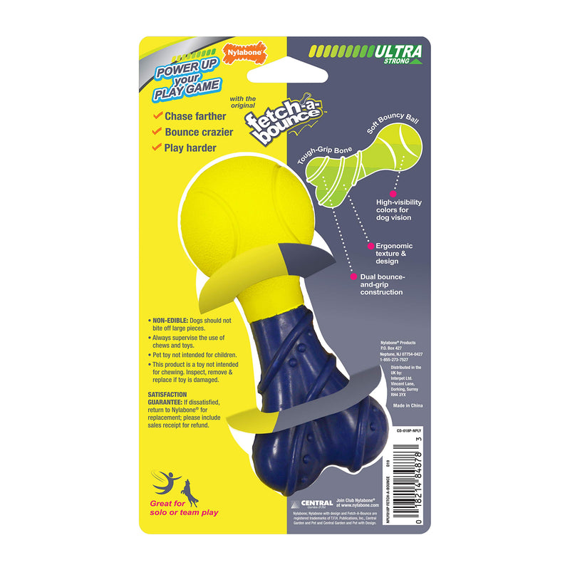 [Australia] - Nylabone Power Play Fetch-A-Bounce Soft Bouncy Ball Dog Toy, Power Play Rubber Dog Toy Fetch-a-Bounce, 5", Blue 