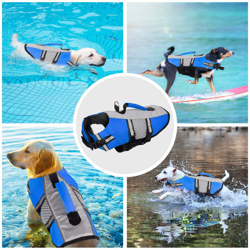 Dog Life Jacket Swimming Vest, Adjustable Dog Flotation Vest High Reflective Pet Life Preserver with Rescue Handle for Small Medium Large Dogs (Large, Blue) - PawsPlanet Australia