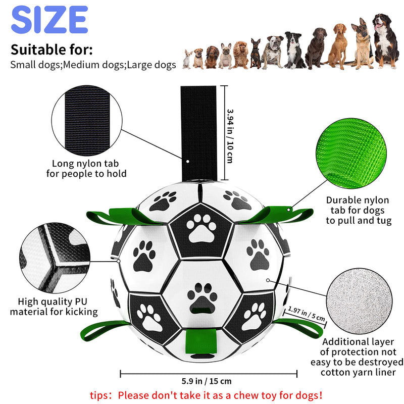 FAYOGOO Dog Toys Soccer Balls for Small Medium Large Dogs Interactive Dog Toys for Tug of War, Dog Tug Toy, Dog Water Toy, Durable Indoor-Outdoor Soccer Ball with Easy Grab Tabs Lifetime Replacement - PawsPlanet Australia