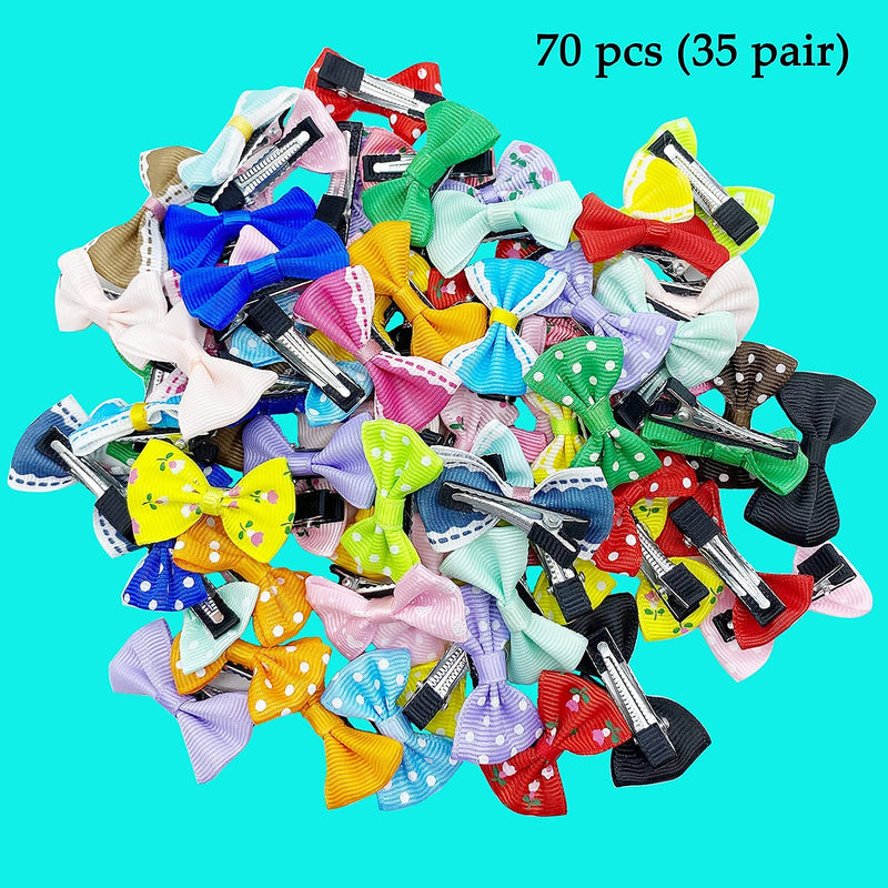 DORUI Dog Bows 70 Pcs/35 Pairs Puppy Yorkie Small Dog Bowknot Hair Bows/Handmade Cute Patterns Topknot Bows for Pet Grooming Hair Accessories Multi-colored Metal Clip - PawsPlanet Australia
