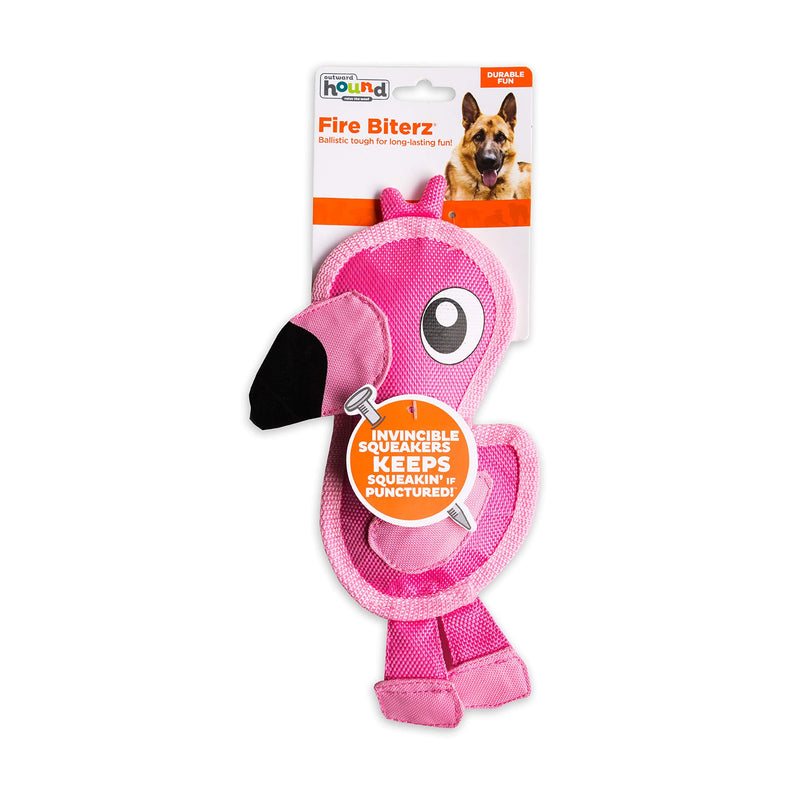 Outward Hound Fire Biterz Durable Tough Dog Toy Made with Firehose Material Small Flamingo - PawsPlanet Australia