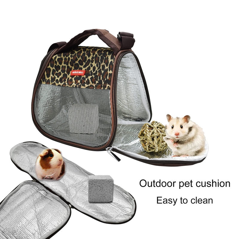 NOONEAST Small Animals Hamster Guinea Pig Carrier Bag Travel Portable Strap Outgoing Bag Accessories for Hedgehog Squirrel Chinchilla Sugar Glider Breathable Outdoor Zipper Bags 【Leopard Print】Semicircle - Brown - PawsPlanet Australia