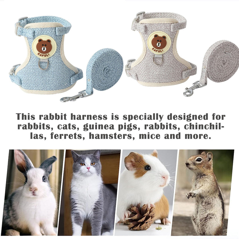 Breathable Rabbit Harness with Leash, Pack of 2 Adjustable Soft Rabbit Harness, Rabbit Harness, Rabbit Harness for Small Animals, Rabbit, Hamster, Cat, Outdoor (Blue, Grey) - PawsPlanet Australia